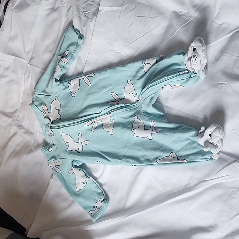 Carter's 3-month Aqua bunny sleeper zip up